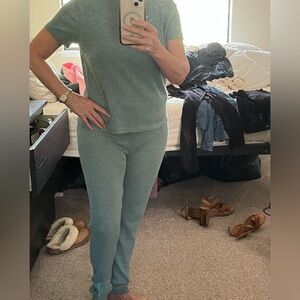 Cozy Ribbed Knit Lounge Set in Teal M